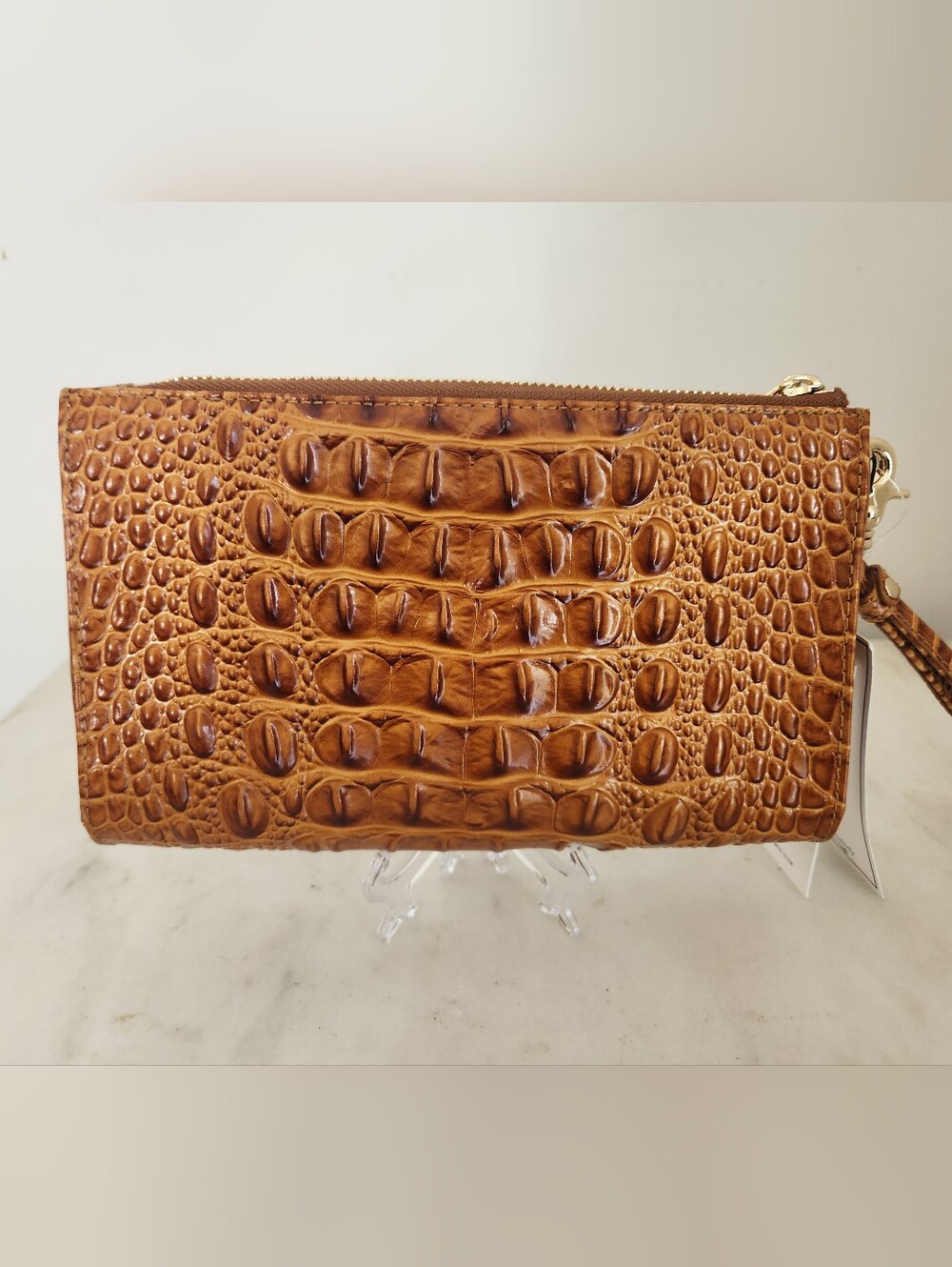 Brahmin Daisy Croc-Embossed Leather Wristlet Clutch Spiced Rum Melbourne - Picture 2 of 5